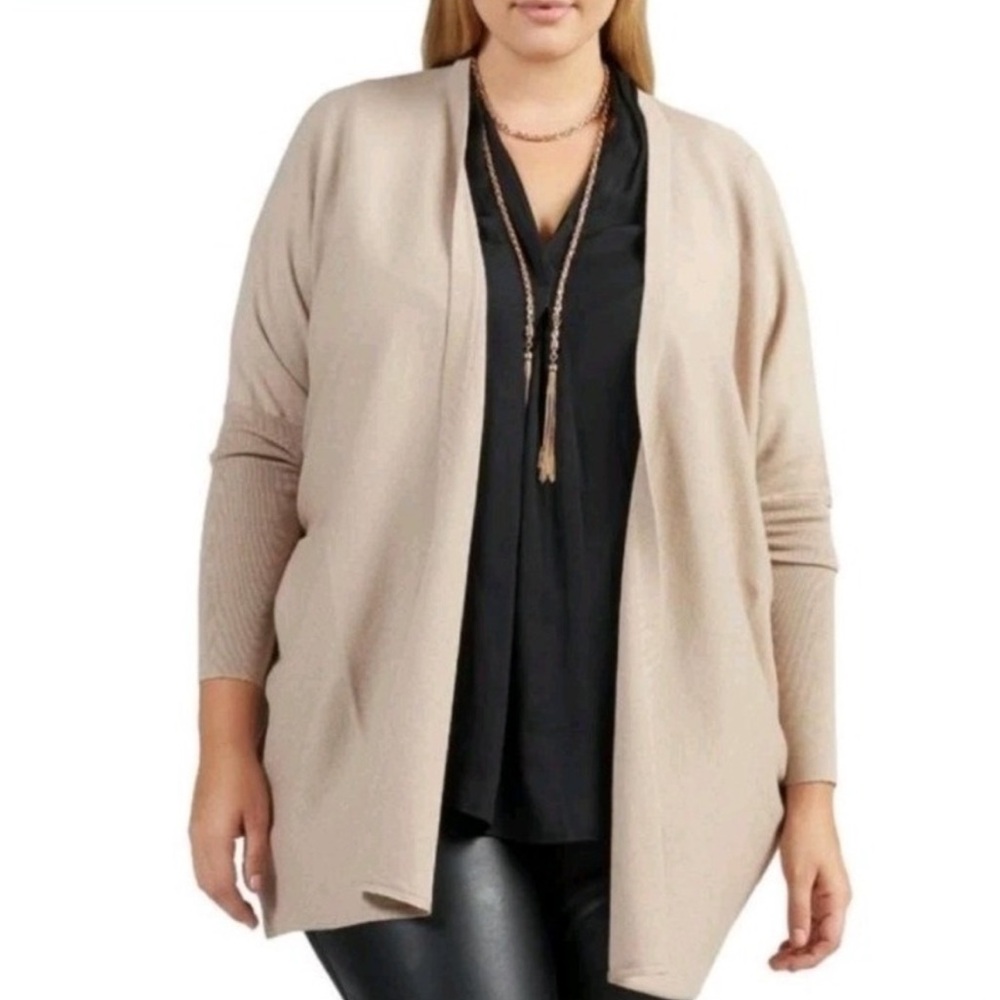 Tart cotton cashmere blend long line open front cardigan sweater 1X/2X
